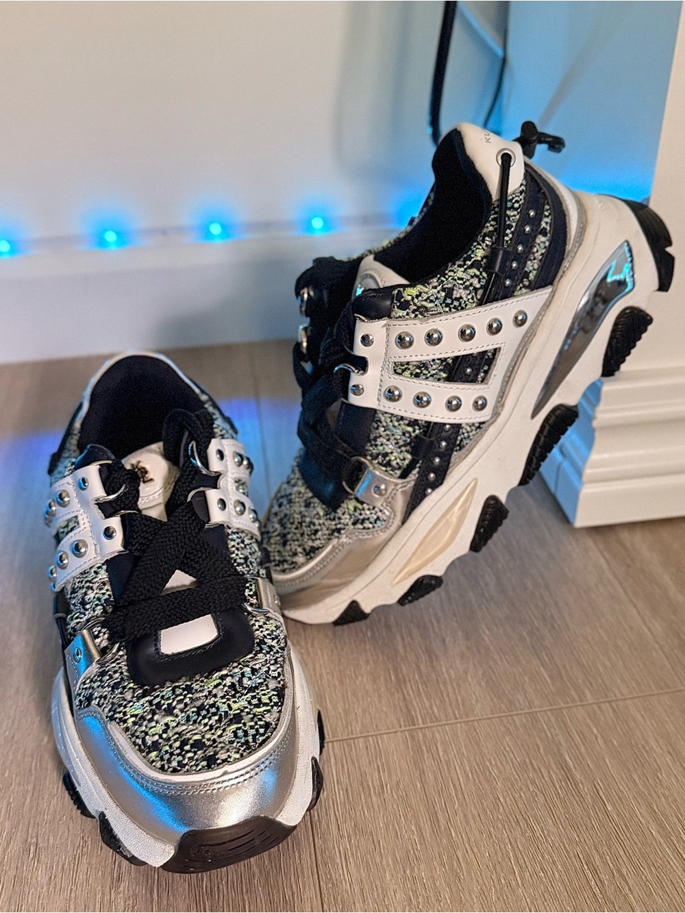 Kurt Geiger Chunky Sneakers Leather & Tweed 38.5